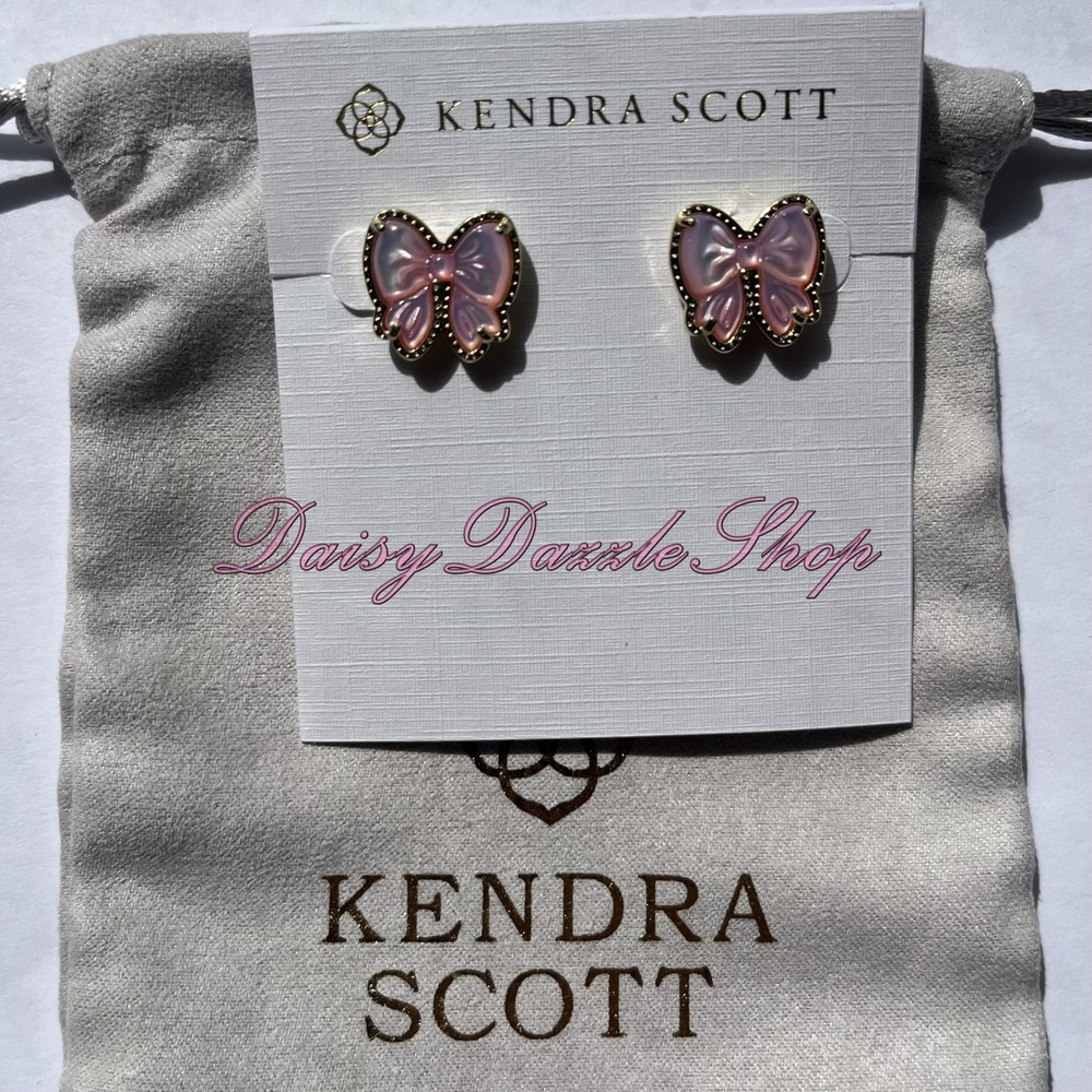 ✨🎀Kendra Scott Haley Bow Stud Earrings Gold Blush Mother Of Pearl New 🎀✨